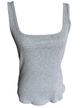 New Fabletics Square Neck Ribbed Tank Top Heather Gray Athletic Exercise XL NWT